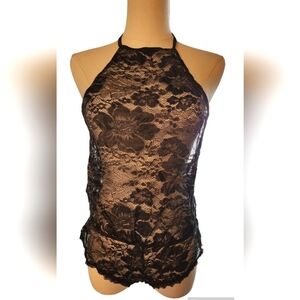 NWOT Black Lace with Gold High Neck Teddy